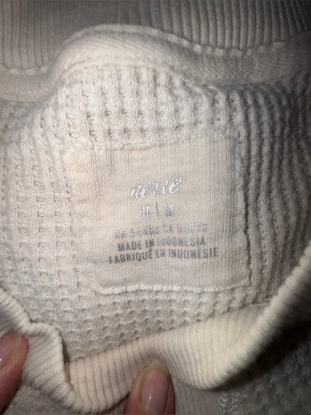 Aerie Waffle Knit Oversized Long Sleeve Tee Women’s Medium Ivory Loose Fit - Picture 7 of 13